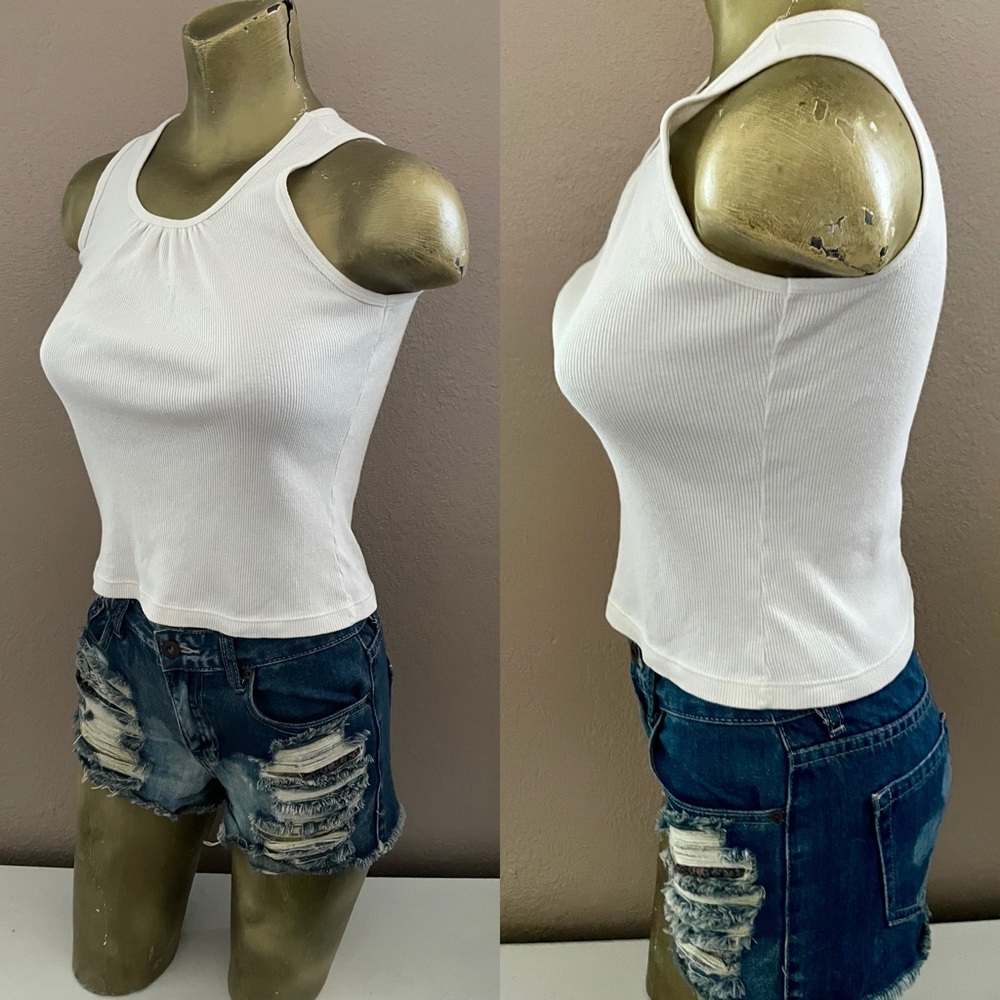 Ivory Pleated Front Ribbed Tank Top XS - Picture 3 of 8